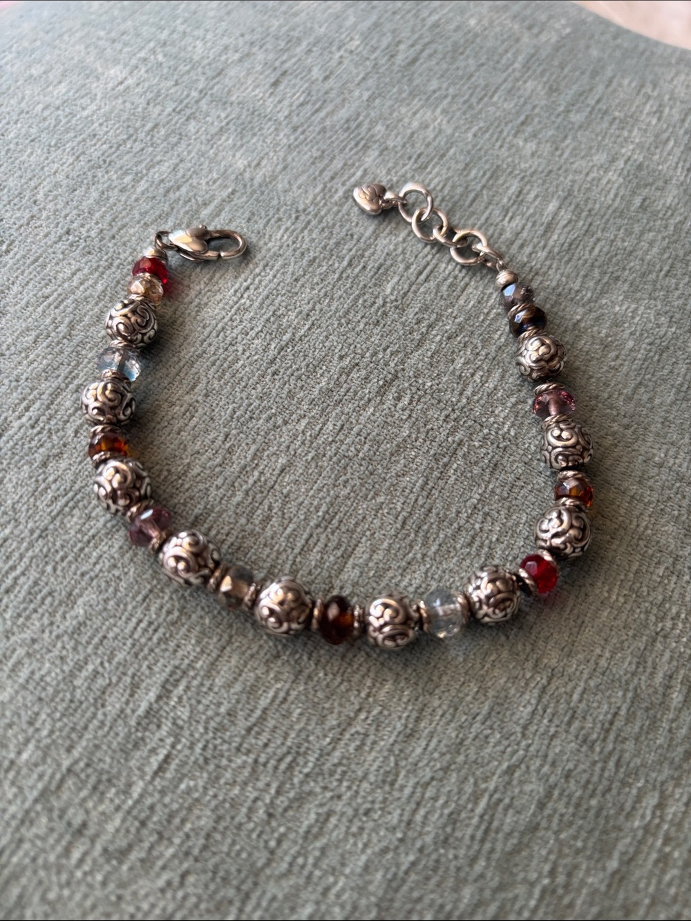 Brighton Silver Bead Bracelet with Red, Brown and Clear Accents